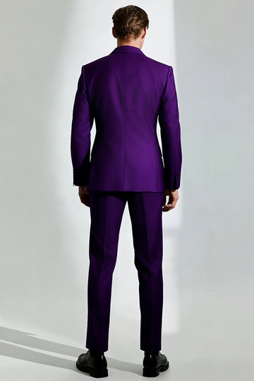 Dark Purple One Button Peak Lapel Men's Prom Suits